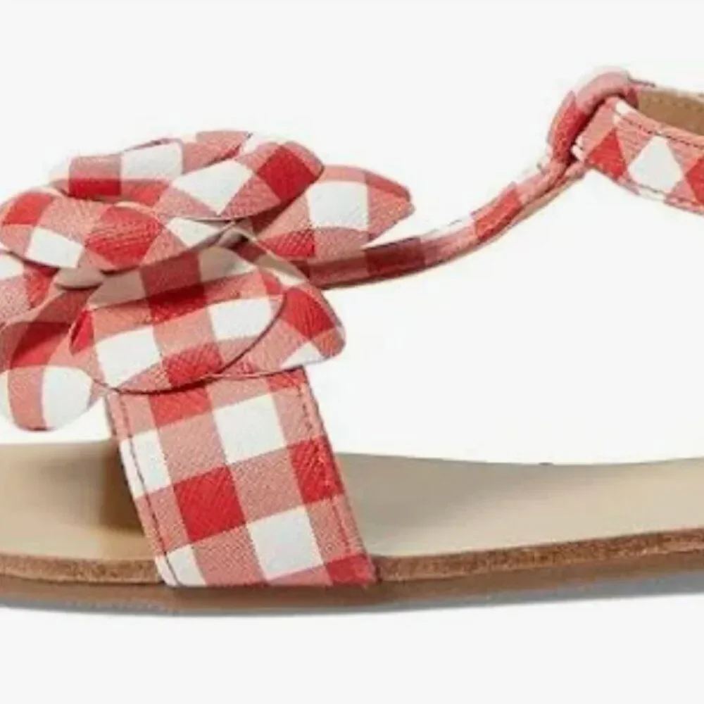Janie and Jack 100049293 Red and White Gingham sandals Flower detail NWT